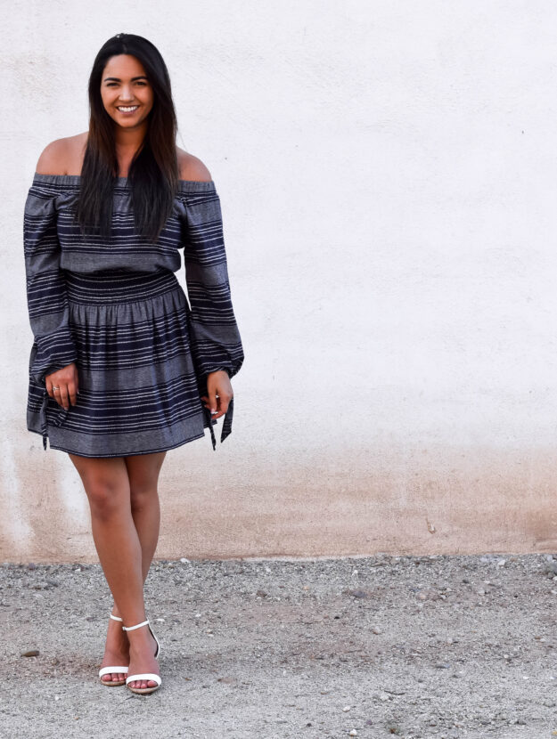 Moon River Striped Off The Shoulder Dress