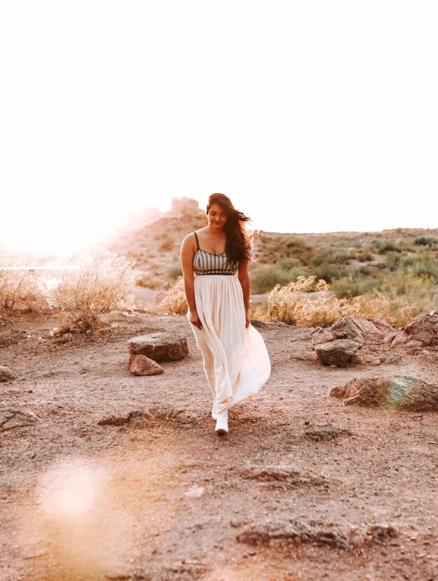Girl walking in the desert